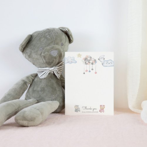 Pastel Plush Toys Baby Shower  Thank You Card