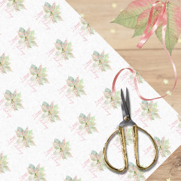 Pastel Poinsettia Happy Holidays Pink Gold Sage Tissue Paper
