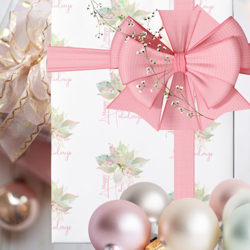 Pastel Poinsettia Happy Holidays Pink Gold Sage Wrapping Paper