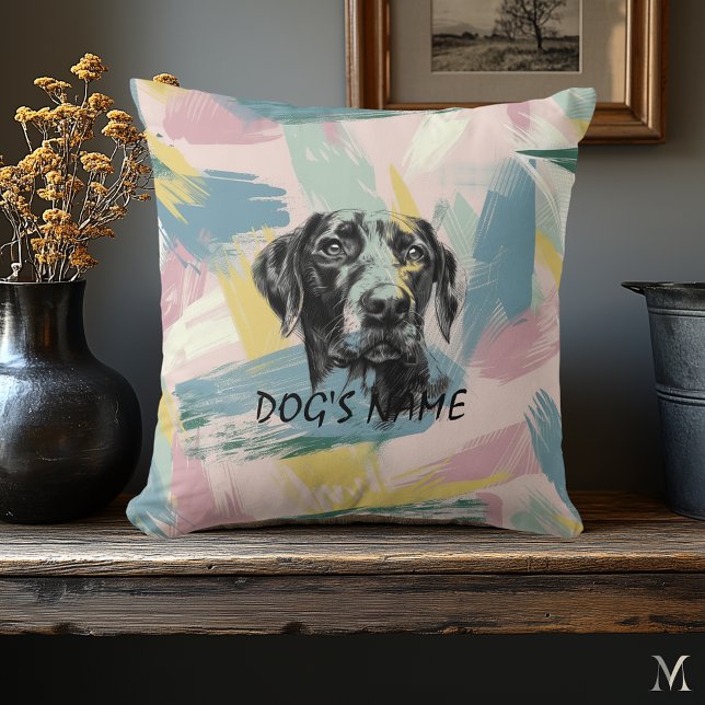 Pastel Pointer Portrait – Modern Abstract Art Throw Pillow (Creator Uploaded)