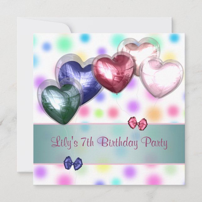 Pastel Polka Dot Balloons Birthday Party Invitation (Front)
