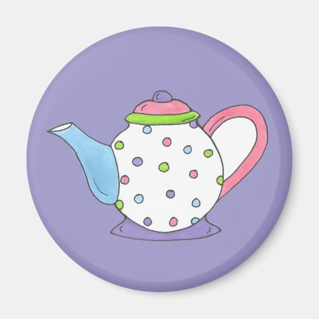 Pastel Polka Dot Ceramic Tea Pot Teapot Magnet (Front)