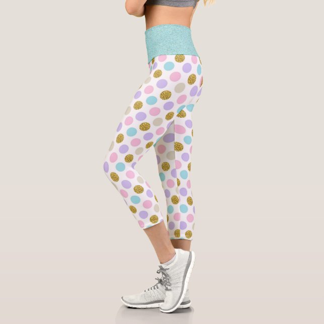 Pastel Polka Dot Glitter Capri Leggings (Left)