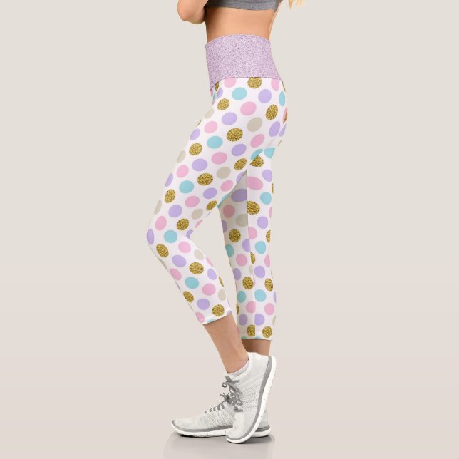 Pastel Polka Dot Glittery  Capri Leggings (Left)
