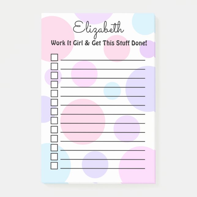Pastel Polka Dot Monogram Personalized Feminine Post-it Notes (Front)