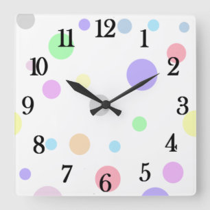 Pastel Polka Dot Pattern Large square wall clock