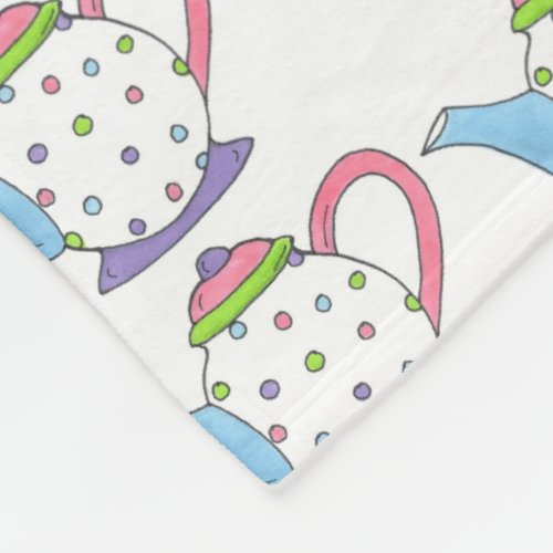 Pastel Polka Dot Pink Blue Purple Teapot Tea Party Fleece Blanket