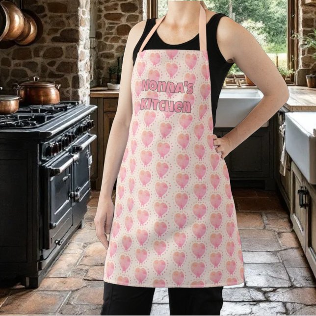Pastel Polka Dot Surrounded Heart Pattern Apron (Pastel heart all over apron pattern with template text)