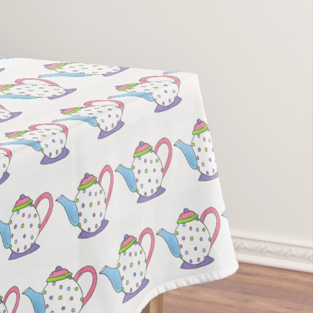 Pastel Polka Dot Tea Pot Teapot Party Shower Tablecloth (In Situ)