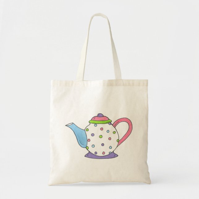 Pastel Polka Dot Tea Teapot Tote Bag (Front)