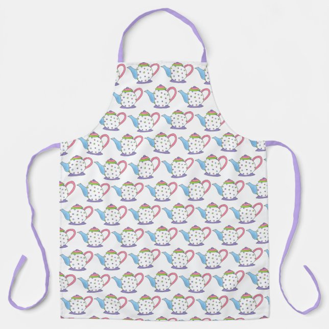 Pastel Polka Dot Teapot Afternoon Tea Party Pot Apron (Front)