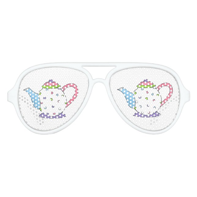 Pastel Polka Dot Teapot Tea Party Bridal Shower Aviator Sunglasses (Front)