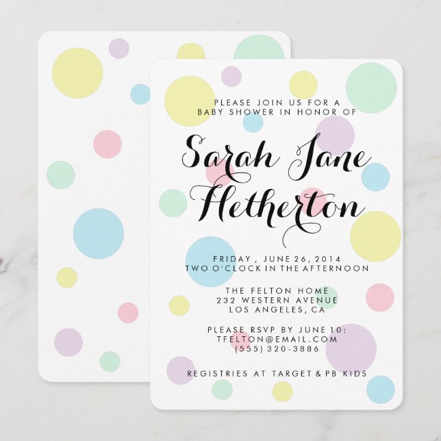 Pastel Polka Dots Baby Shower Invitations (Front/Back)