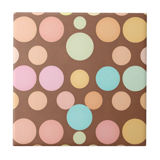 Pastel Polka Dots Chocolate Pattern Ceramic Tile (Front)