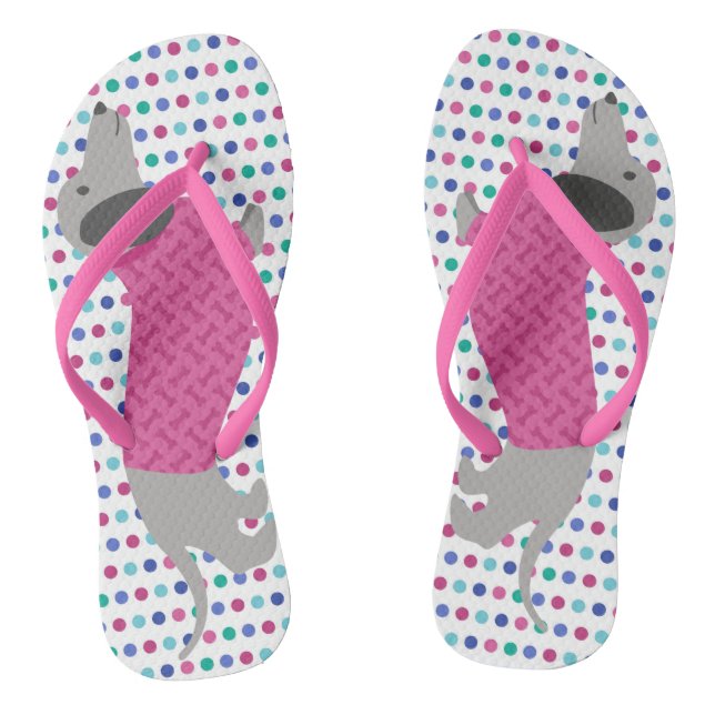 Pastel Polka Dots Dachshund Flip Flops (Footbed)