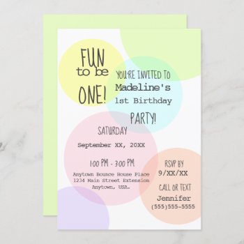 Pastel Polka Dots Fun To Be One Birthday Party Invitation by csinvitations at Zazzle