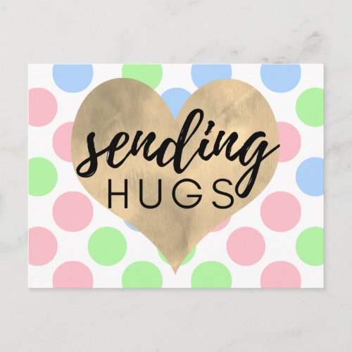 Pastel Polka Dots Gold Heart Sending Hugs Postcard