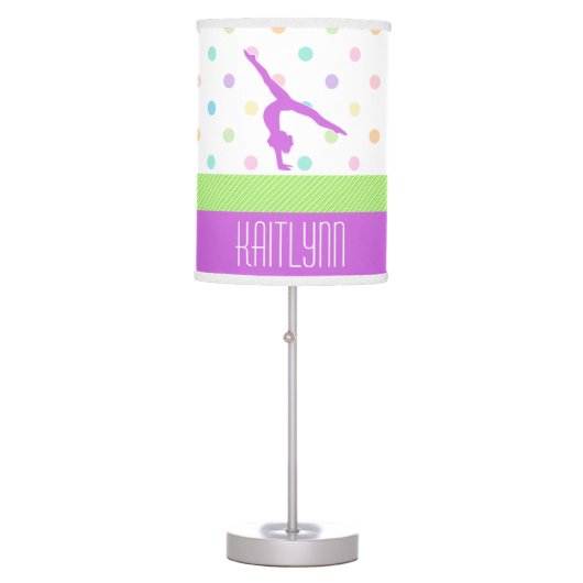 Pastel Polka-Dots Gymnastics in Lavender Table Lamp (Front)