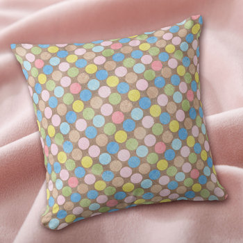 Pastel Polka Dots On Brown Throw Pillow by AvenueCentral at Zazzle