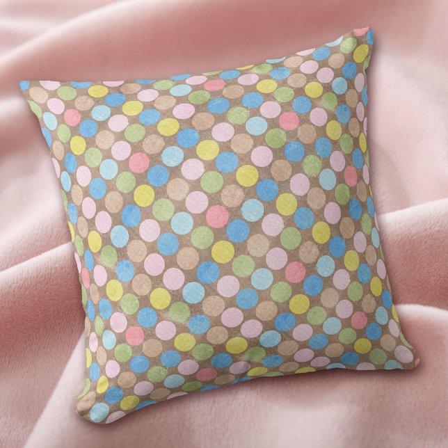 Pastel Polka Dots on Brown Throw Pillow (Creator Uploaded)