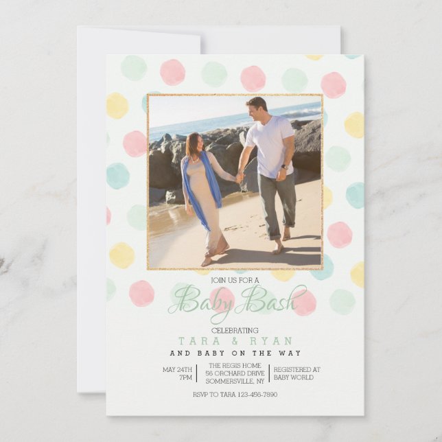 Pastel Polka Dots Photo Frame Baby Shower Invitation (Front)