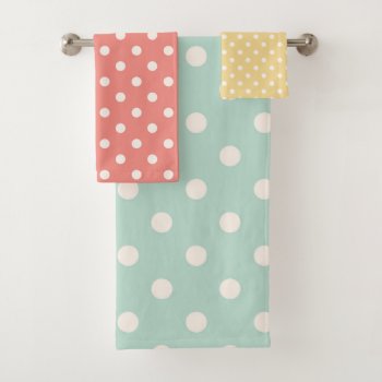 Pastel Polka Dots Pink Yellow Blue Bath Towel Set by Precious_Baby_Gifts at Zazzle