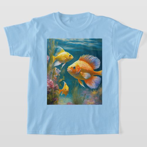 Pastel Pond Realistic Fish in Monet_Inspired T_Shirt