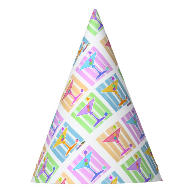 PASTEL POP ART MARTINI GLASSES PARTY HAT (Front)