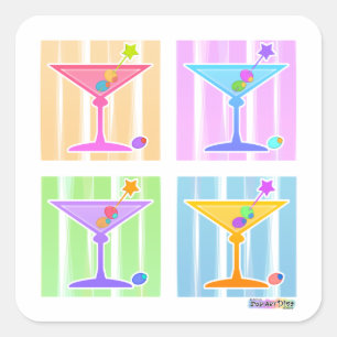 PASTEL POP ART MARTINIS SQUARE STICKER