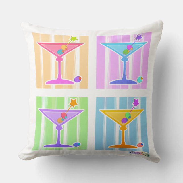 PASTEL POP ART MARTINIS THROW PILLOW (Front)