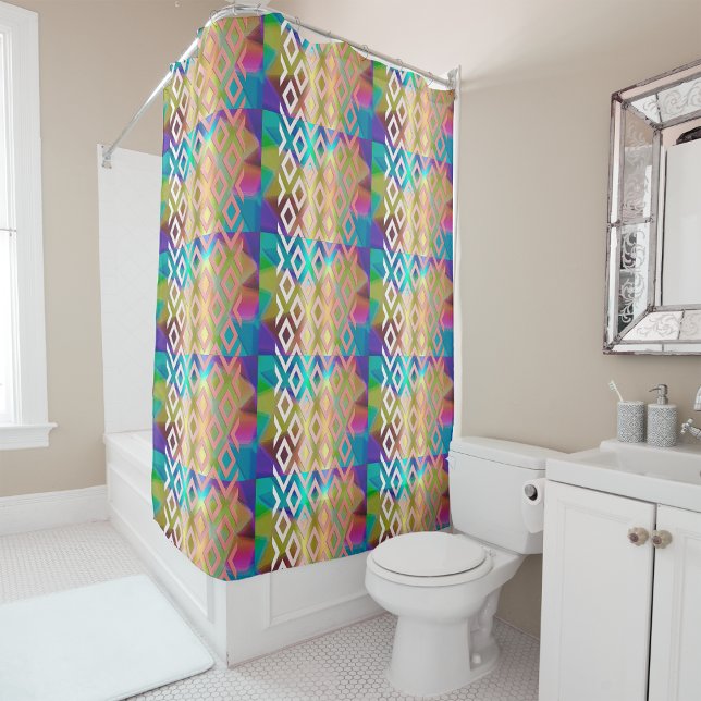 Pastel Pop Glow: Geometric Color Block  Shower Curtain (Creator Uploaded)