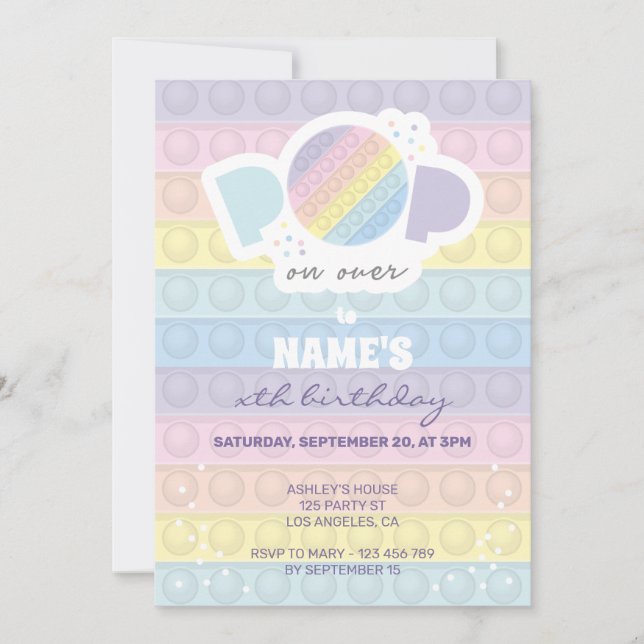 Pastel Pop it Birthday Party Invitation (Front)