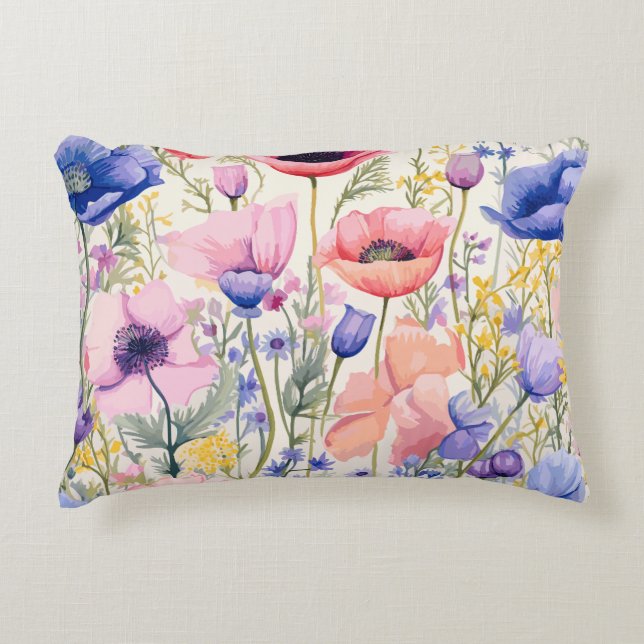 Pastel Poppies Bloom Accent Pillow (Front)