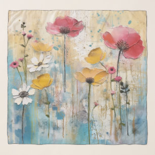 Pastel Poppies Impasto Oil Painting Scarf