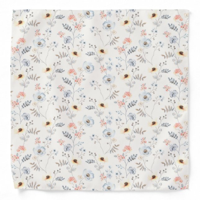 Pastel Poppy Floral Garden Pattern Bandana (Front)
