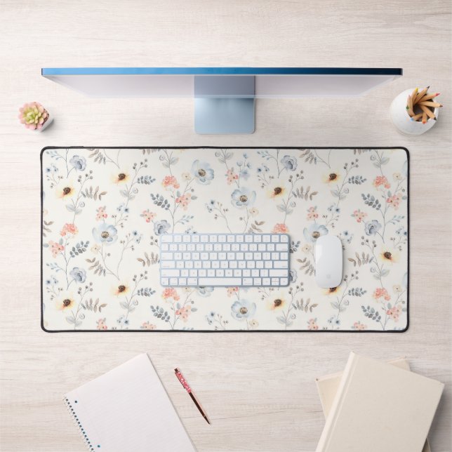Pastel Poppy Floral Garden Pattern Desk Mat (Office 1)