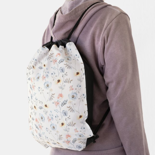 Pastel Poppy Floral Garden Pattern Drawstring Bag (Insitu)