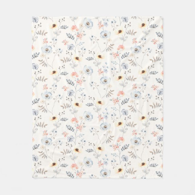 Pastel Poppy Floral Garden Pattern Fleece Blanket (Front)