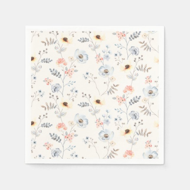 Pastel Poppy Floral Garden Pattern Napkins (Front)