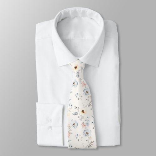 Pastel Poppy Floral Garden Pattern Neck Tie