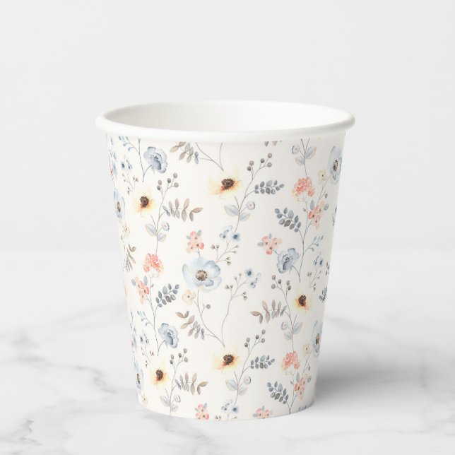 Pastel Poppy Floral Garden Pattern Paper Cups (Front)