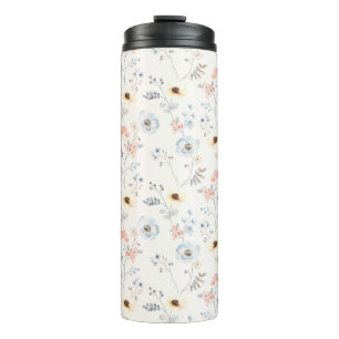 Pastel Poppy Floral Garden Pattern Thermal Tumbler
