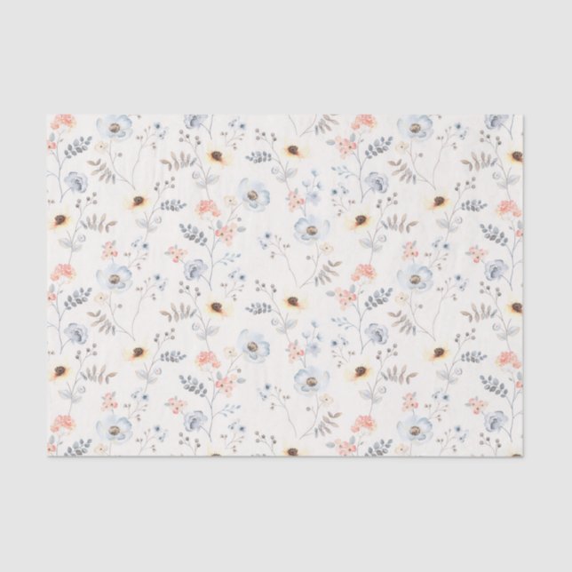 Pastel Poppy Floral Garden Pattern Tissue Paper (Front)