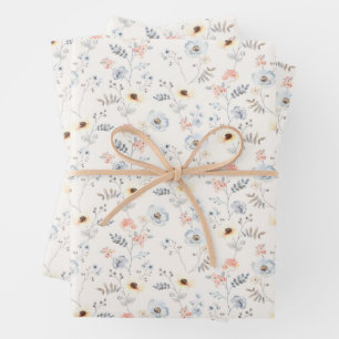 Pastel Poppy Floral Garden Pattern Wrapping Paper Sheets