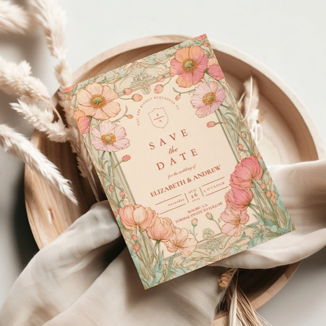 Pastel Poppy Garden Wedding Save The Date (Creator Uploaded)