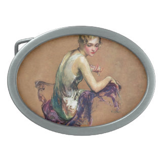 Pastel Portrait Oval Belt Buckle