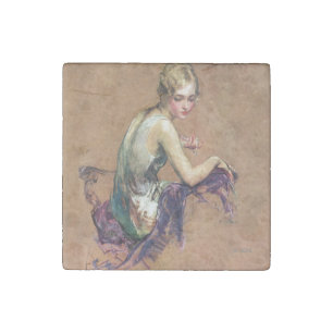 Pastel Portrait Stone Magnet