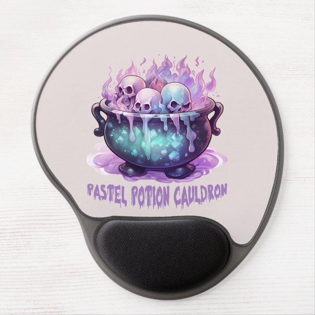 Pastel Potion Cauldron with Purple Skull Gel Mouse Pad (Front)