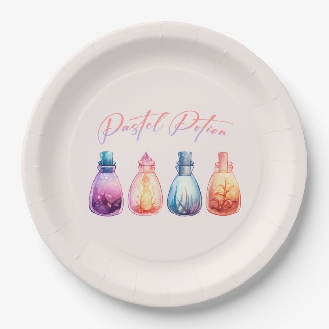 Pastel Potion – Cute and Elegant Witch Potion Paper Plates (Front)