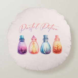 Pastel Potion – Cute and Elegant Witch Potion Round Pillow